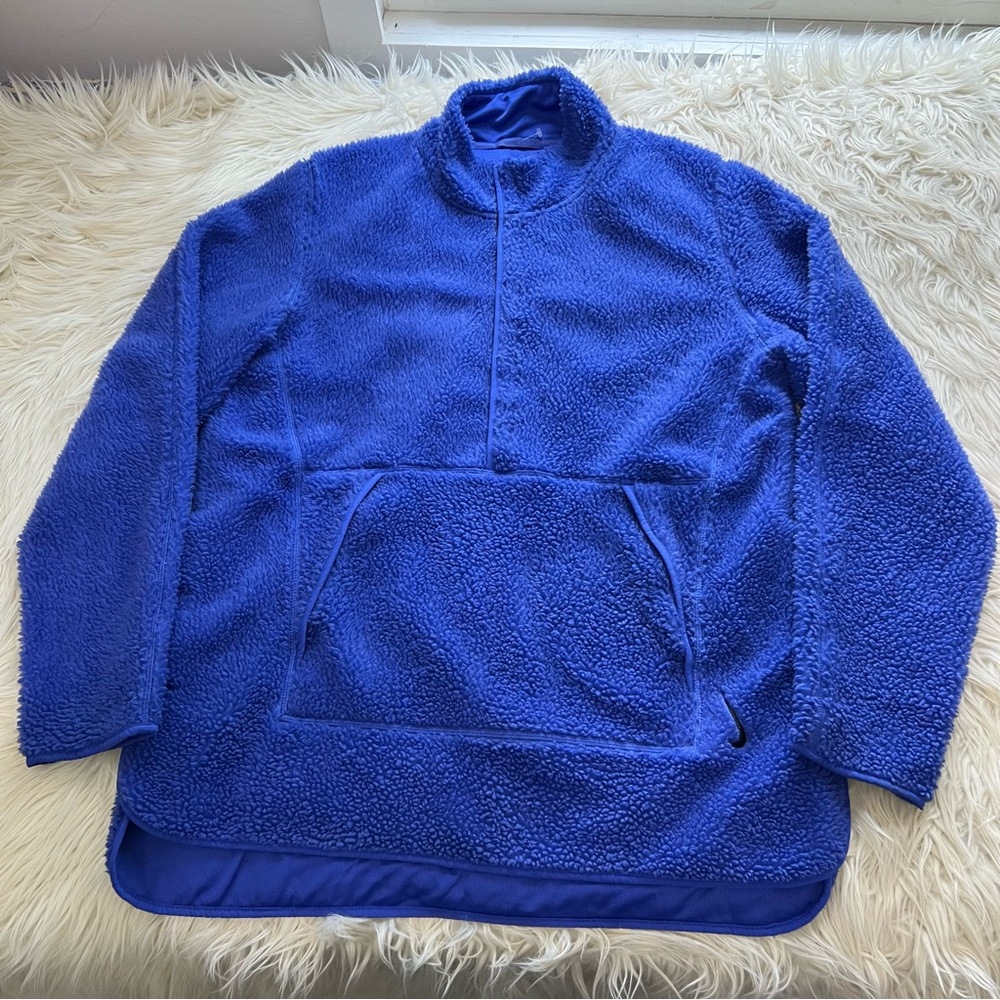 Nike Yoga Sherpa Fleece Sweater Blue Pinnacle Half Snap Loose Fit Men’s Size M